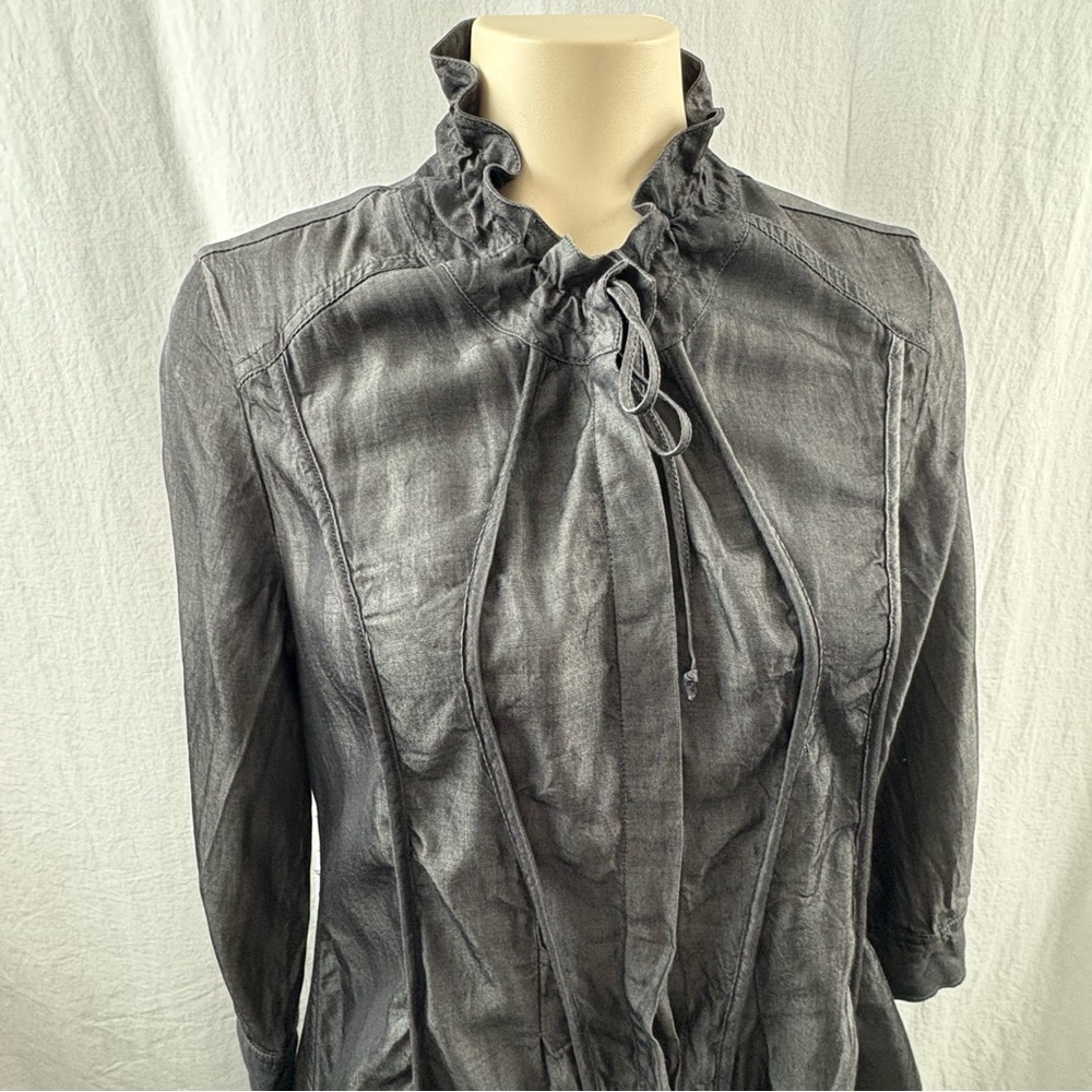 Akela Key Dark Charcoal Gray 3/4 Sleeve Tunic Style Button Down Top 42 - Picture 6 of 11